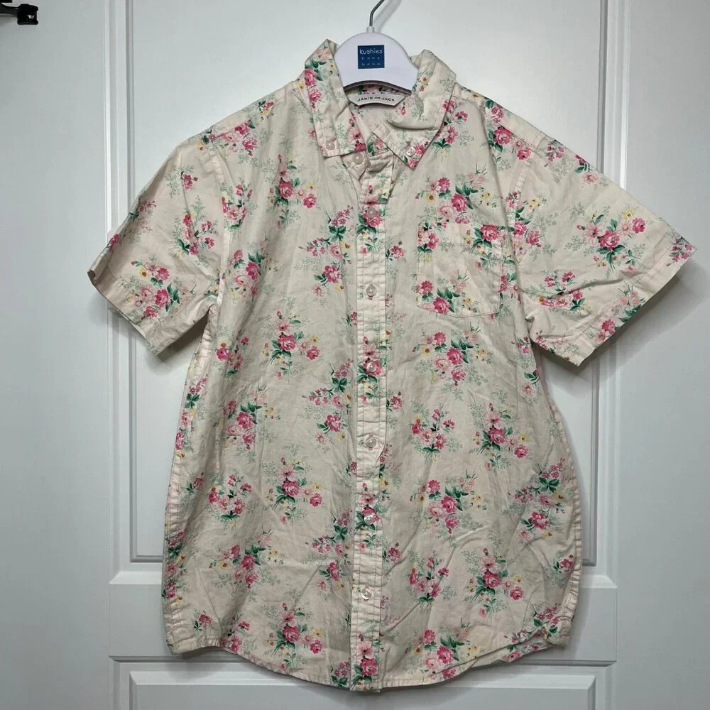 Janie and Jack Floral Poplin Shirt Boys Size 12‎ Button Down 100% Cotton Easter